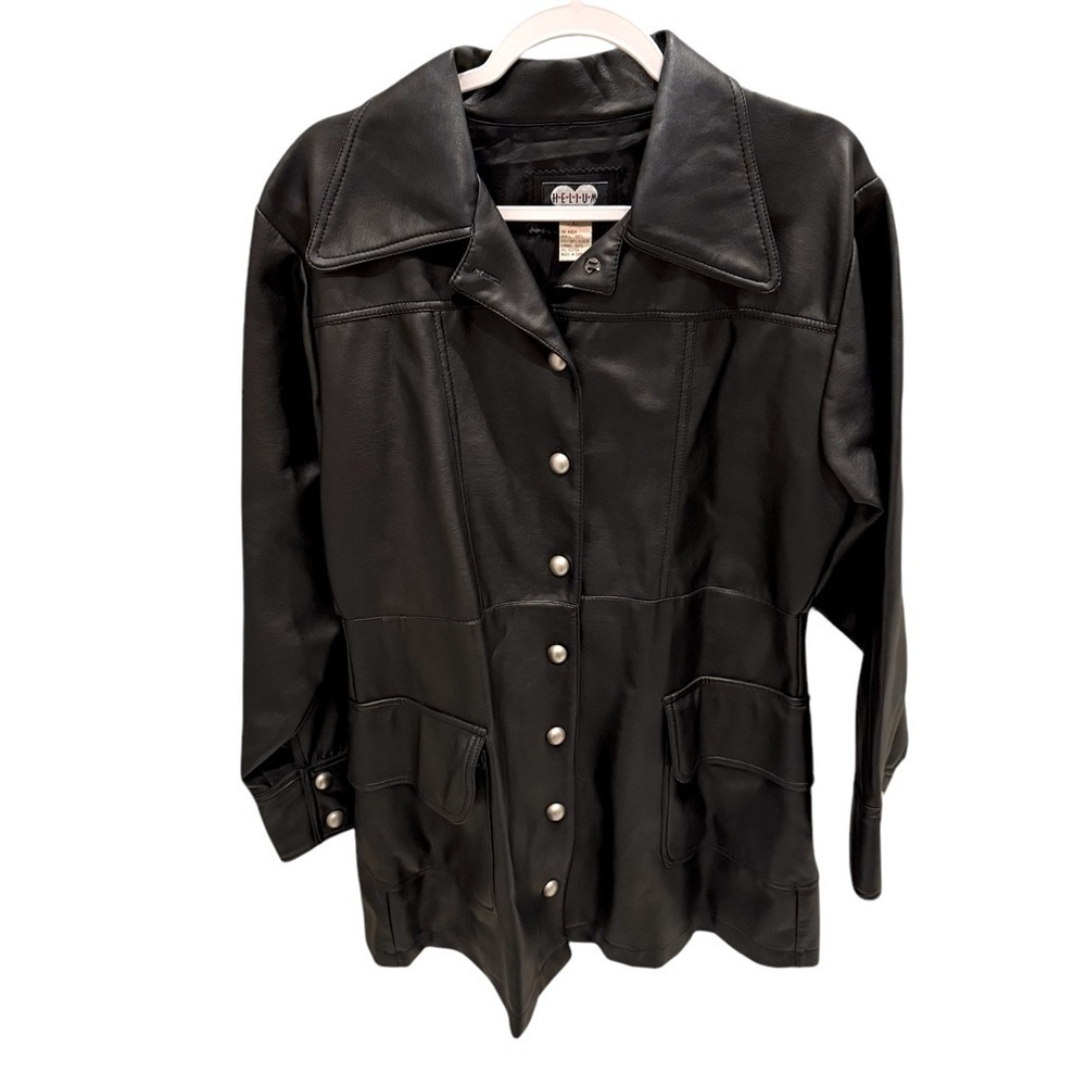 HELIUM Faux Leather Jacket L Black Moto Biker Chic Y2K Grunge Streetwear Fall
